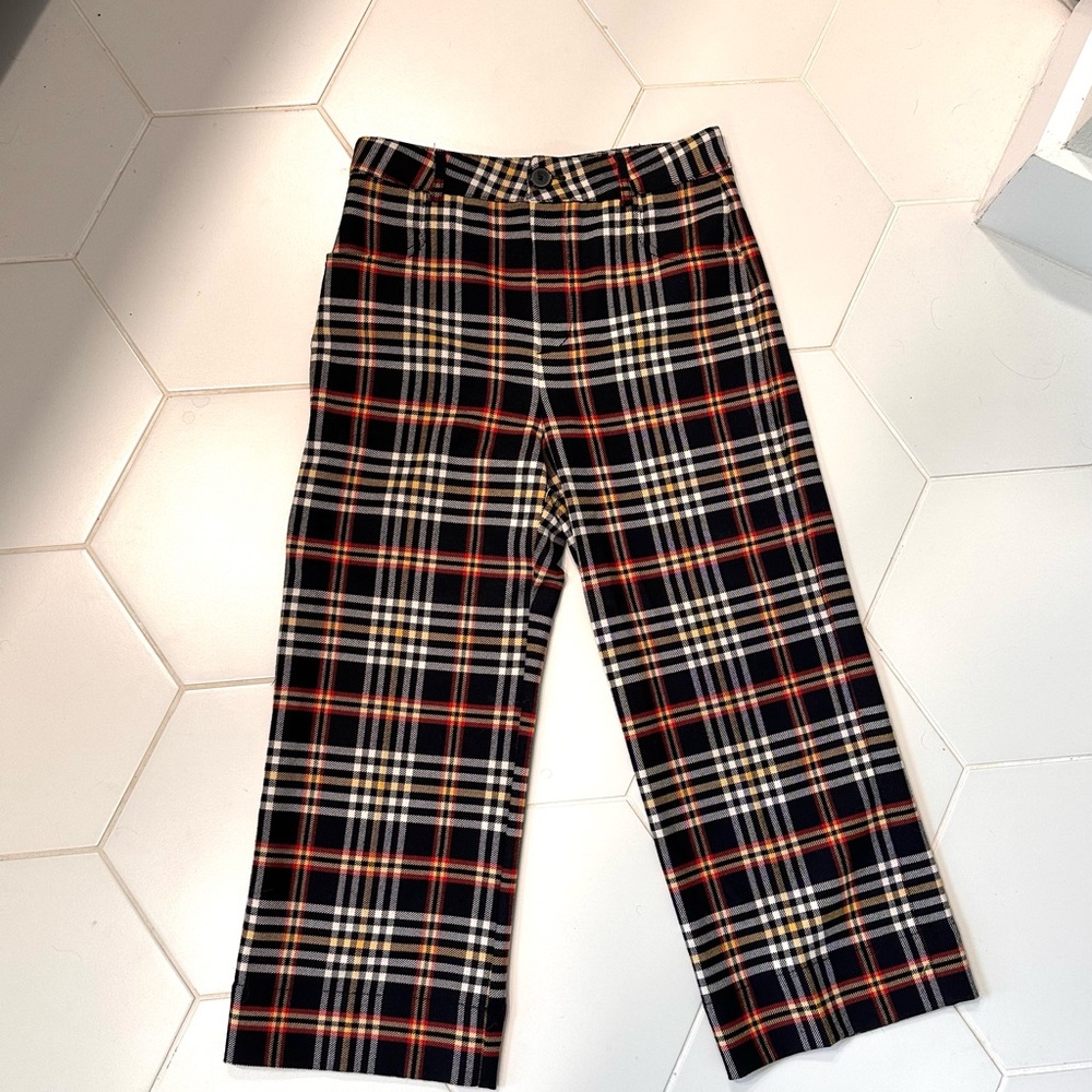 Zara Woman Plaid Wide-Leg Wool Cropped Pants